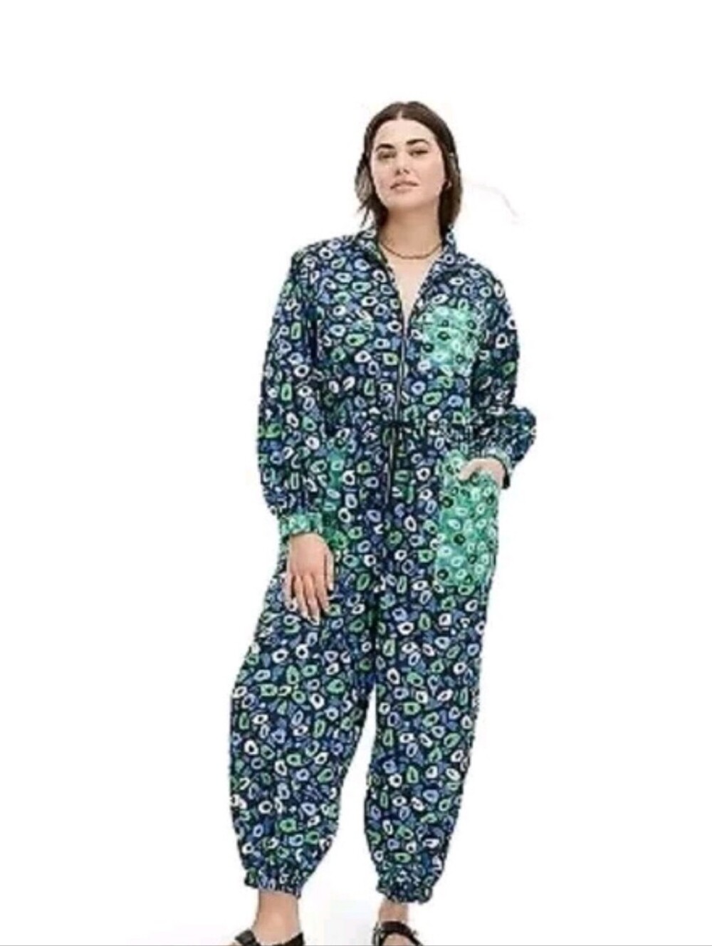 Diane Von Furstenberg For Target Jazz Dot Track Jumpsuit Womens L Green Blue